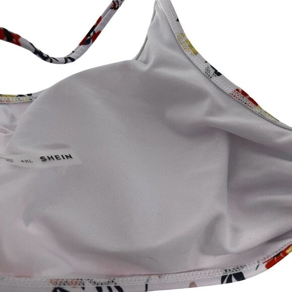 Bohemian Bikini Top Womens Size 4XL White Red V Neck Swimwear Wireless Floral - Picture 7 of 8